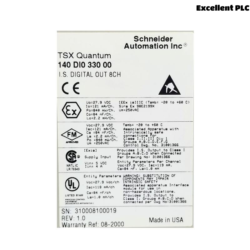 Schneider 140DIO33000C Intrinsically Safe Discrete Output Module