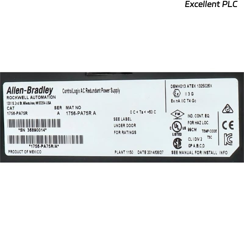 Allen Bradley 1756-PA75R ControlLogix Redundant Power Supply