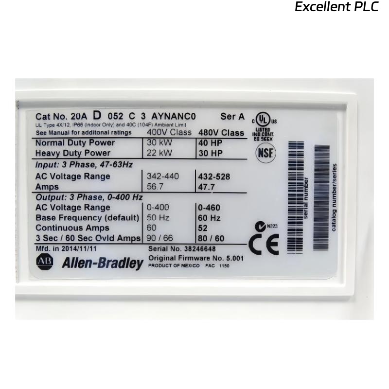 Allen Bradley 20AD052C3AYNANC0 PowerFlex 70 AC Drive